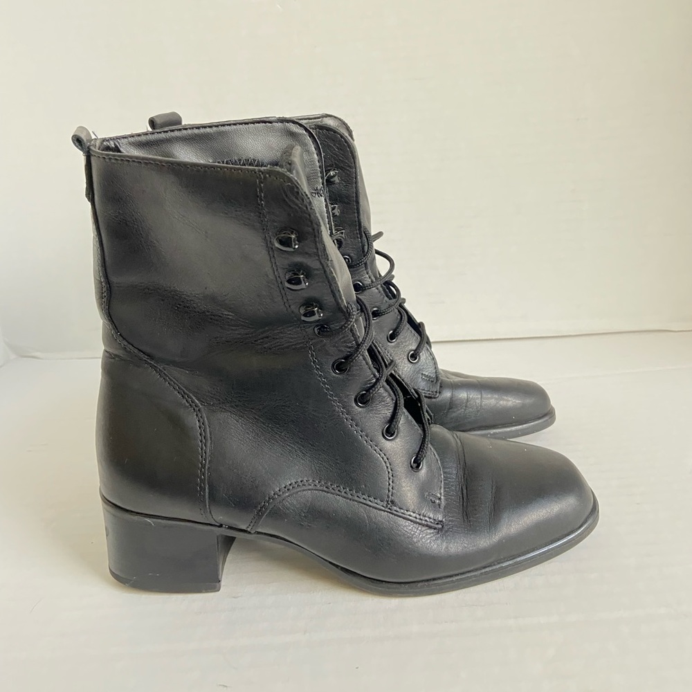 Blondo Boots Black Leather Moto Biker Sz 6B Granny Womens Vintage Combat Y2K